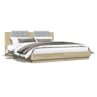 vidaXL Bedframe met hoofdbord en LED sonoma eikenkleurig 180x200 cm