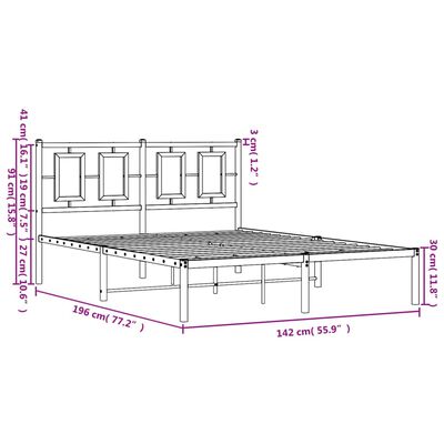 vidaXL Bedframe met hoofdbord metaal zwart 135x190 cm