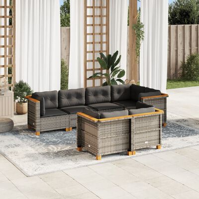 vidaXL 7-delige Loungeset met kussens poly rattan grijs