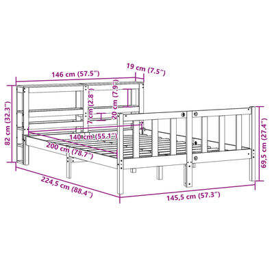 vidaXL Bedframe met hoofdbord grenenhout wasbruin 140x200 cm