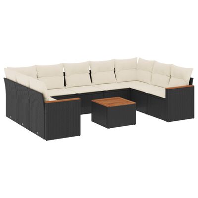 vidaXL 10-delige Loungeset met kussens poly rattan zwart