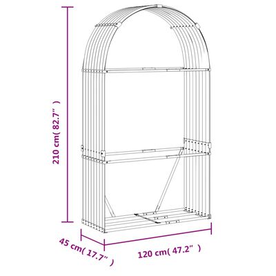 vidaXL Haardhoutopslag 120x45x210 cm gegalvaniseerd staal antraciet