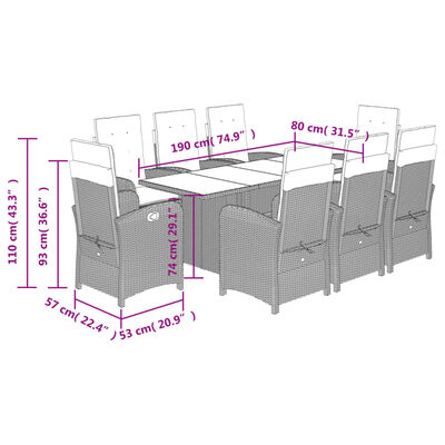 vidaXL 9-delige Tuinset poly rattan zwart