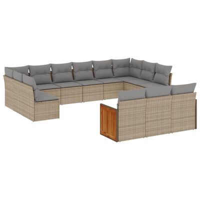 vidaXL 13-delige Loungeset met kussens poly rattan beige