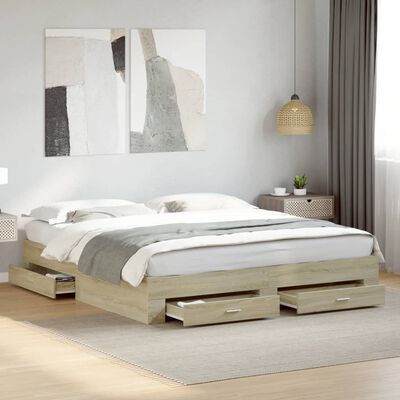 vidaXL Bedframe met lades bewerkt hout sonoma eikenkleurig 180x200 cm