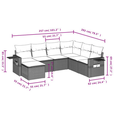 vidaXL 7-delige Loungeset met kussens poly rattan beige