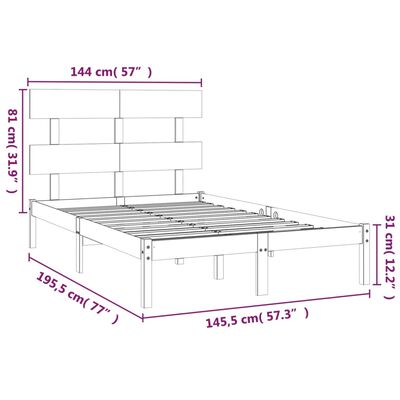 vidaXL Bedframe massief hout zwart 140x190 cm