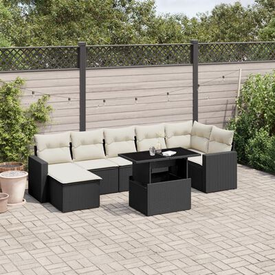 vidaXL 8-delige Loungeset met kussens poly rattan zwart