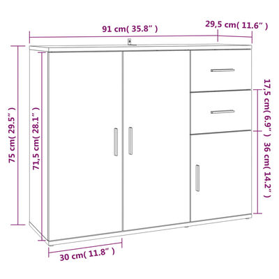 vidaXL Dressoir 91x29,5x75 cm bewerkt hout bruin eikenkleur