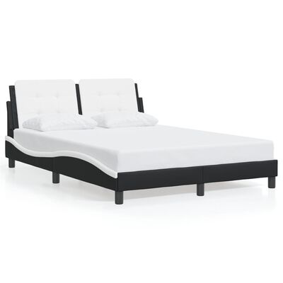 vidaXL Bedframe met hoofdbord kunstleer zwart en wit 140x190 cm