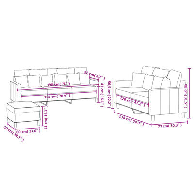 vidaXL 3-delige Loungeset met kussens fluweel donkergrijs