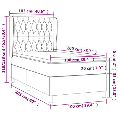 vidaXL Boxspring met matras stof crèmekleurig 100x200 cm