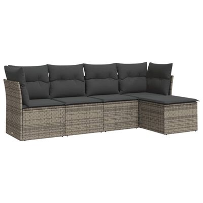 vidaXL 5-delige Loungeset met kussens poly rattan grijs