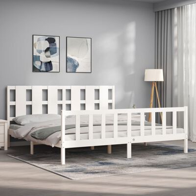 vidaXL Bedframe met hoofdbord massief hout wit 180x200 cm