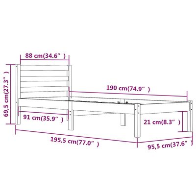 vidaXL Bedframe massief grenenhout wit 90x190 cm