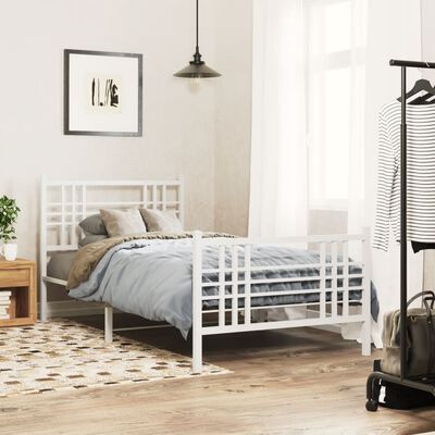 vidaXL Bedframe met hoofd- en voeteneinde metaal wit 100x190 cm