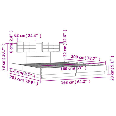 vidaXL Bedframe met hoofdbord en LED sonoma eikenkleurig 160x200 cm