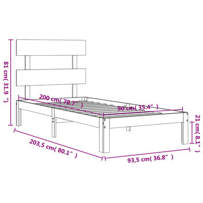 vidaXL Bedframe zonder matras massief grenenhout wit 90x200 cm