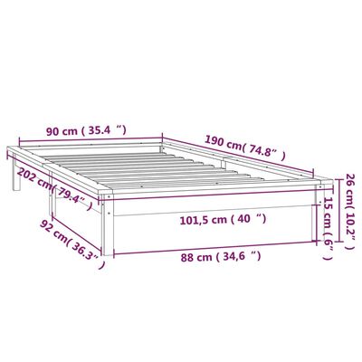 vidaXL Bedframe LED massief hout zwart 90x190 cm