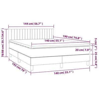 vidaXL Boxspring met matras en LED stof donkerbruin 140x190 cm