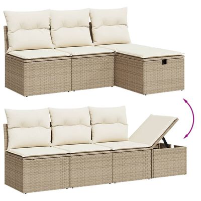 vidaXL 7-delige Loungeset met kussens poly rattan beige