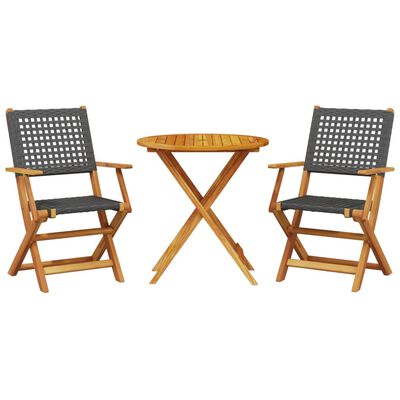 vidaXL 3-delige Bistroset poly rattan en massief hout zwart