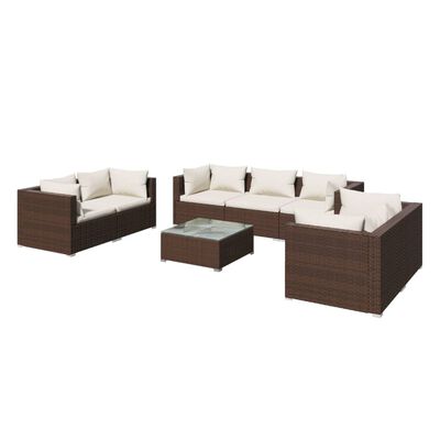 vidaXL 8-delige Loungeset met kussens poly rattan bruin