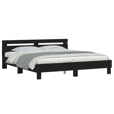 vidaXL Bedframe met hoofdeinde bewerkt hout zwart 200x200 cm