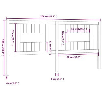 vidaXL Hoofdbord 206x4x100 cm massief grenenhout wit