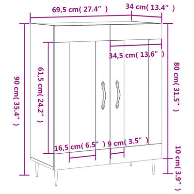 vidaXL Dressoir 69,5x34x90 cm bewerkt hout bruin eikenkleur