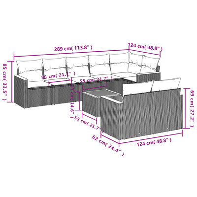 vidaXL 9-delige Loungeset met kussens poly rattan zwart