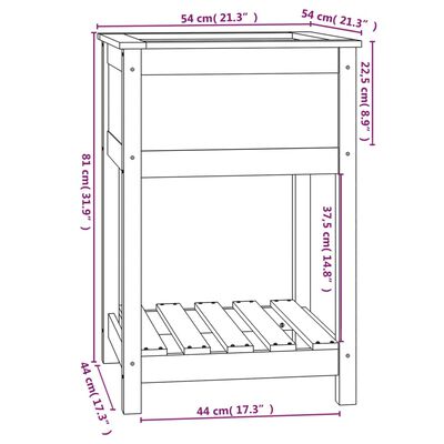 vidaXL Plantenbak met schap 54x54x81 cm massief grenenhout wit