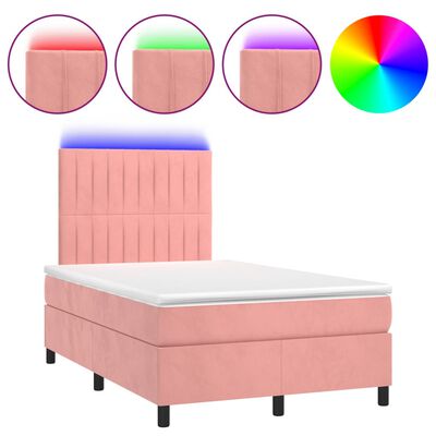 vidaXL Boxspring met matras en LED fluweel roze 120x200 cm