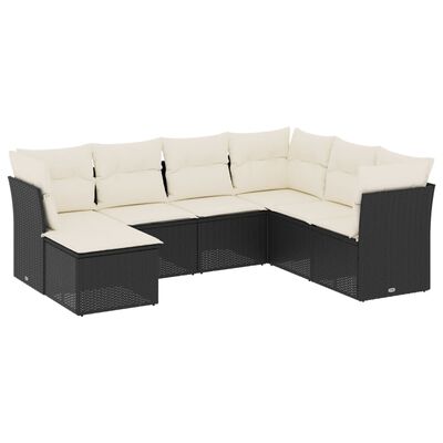 vidaXL 7-delige Loungeset met kussens poly rattan zwart