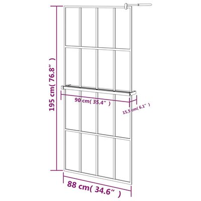 vidaXL Inloopdouchewand met schap 90x195 cm ESG-glas aluminium zwart