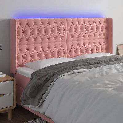 vidaXL Hoofdbord LED 203x16x118/128 cm fluweel roze