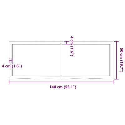 vidaXL Wastafelblad 140x50x(2-4) cm onbehandeld massief hout