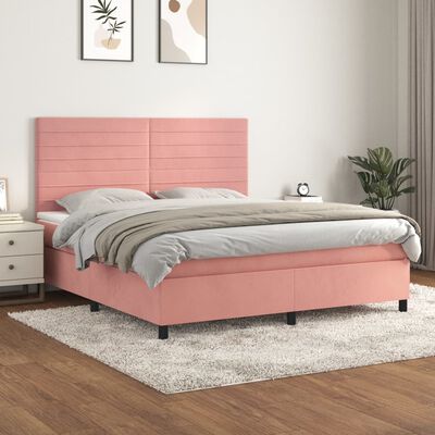 vidaXL Boxspring met matras fluweel roze 160x200 cm