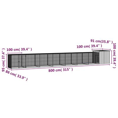 vidaXL Kippenhok 800x91x100 cm gegalvaniseerd staal antracietkleurig