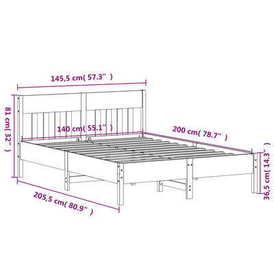 vidaXL Bedframe zonder matras massief grenenhout wit 140x200 cm