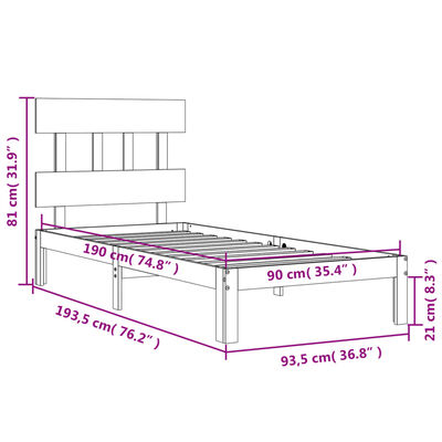 vidaXL Bedframe met hoofdbord massief hout wit