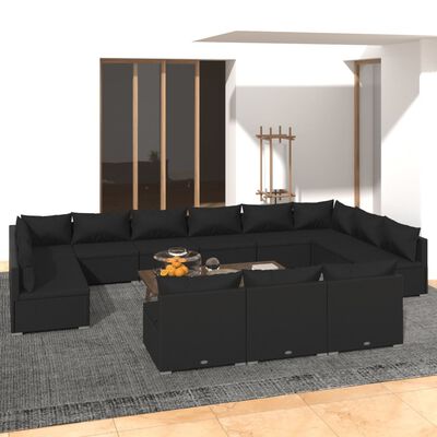 vidaXL 13-delige Loungeset met kussens poly rattan zwart