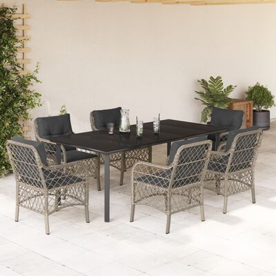 vidaXL 7-delige Tuinset met kussens poly rattan grijs