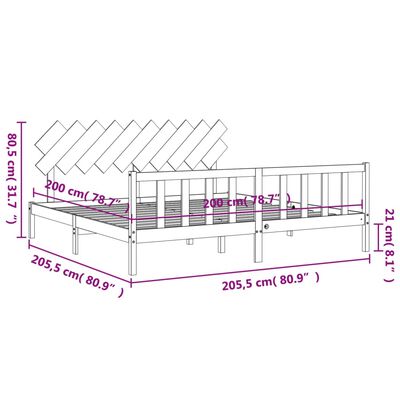 vidaXL Bedframe met hoofdbord massief hout zwart 200x200 cm