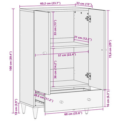 vidaXL Hoge kast 60x33x100 cm massief mangohout