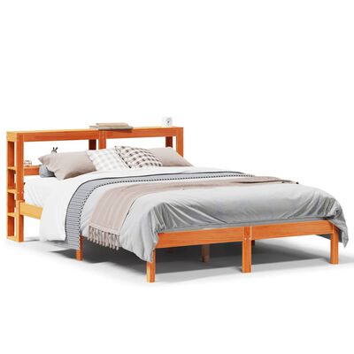 vidaXL Bedframe met hoofdbord massief grenenhout wasbruin 140x190 cm