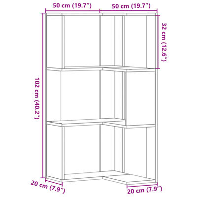 vidaXL Boekenkast 3-laags hoek 50x50x102 cm bewerkt hout wit