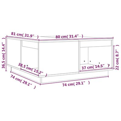 vidaXL Salontafel 80x81x36,5 cm massief grenenhout honingbruin