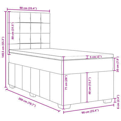 vidaXL Boxspring met matras stof lichtgrijs 90x200 cm