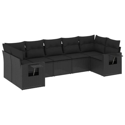 vidaXL 7-delige Loungeset met kussens poly rattan zwart